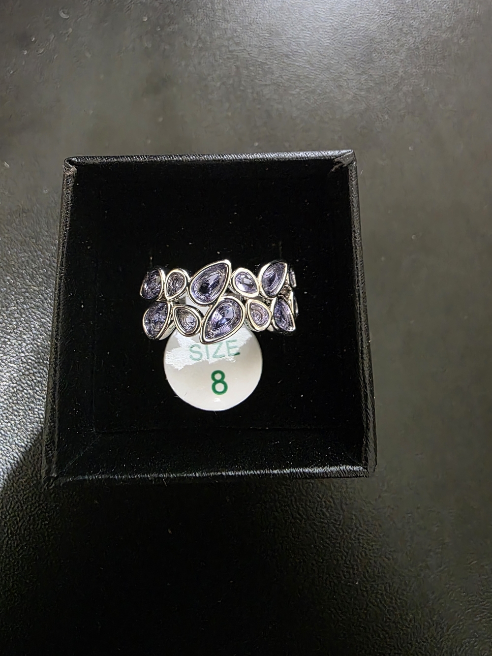 Rhodium Plated Purple Teardrop Ring - Size 8